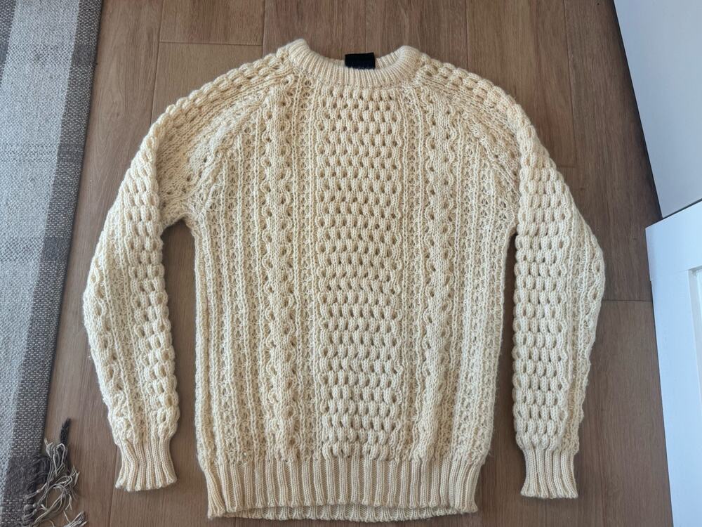 Vintage Brad Whitney Wool Chunky Knit Fisherman Sweater 42 Cream Yellow Medium